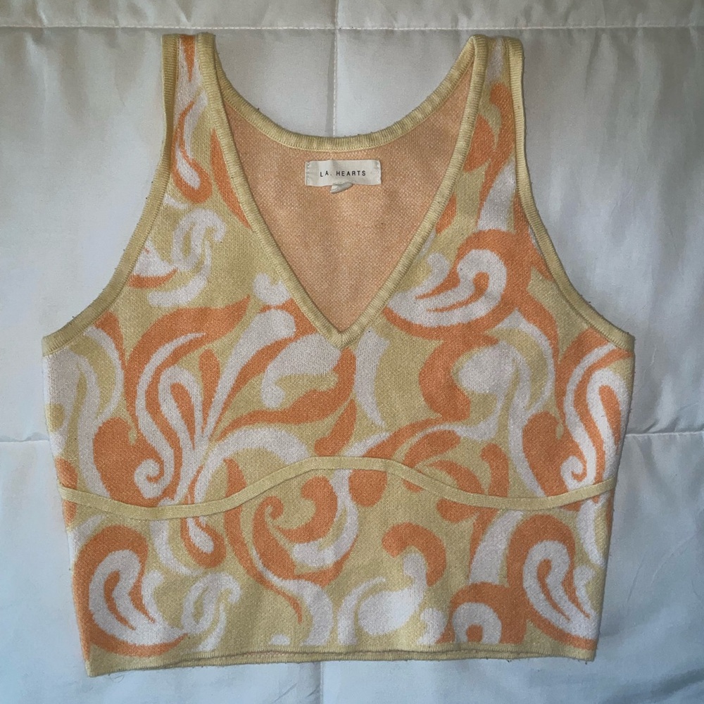 La Hearts Orange and Yellow Patterned Crop Top